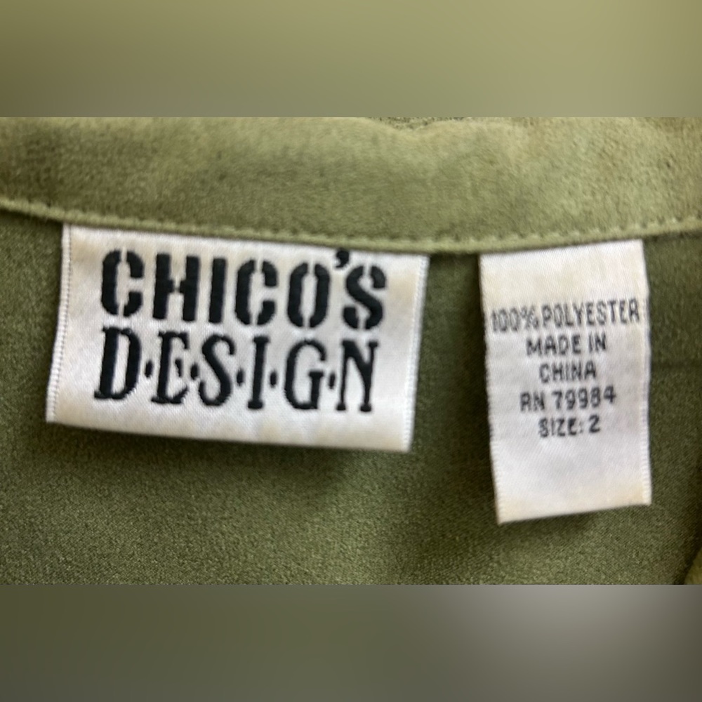 Chicos Faux Suede Long Sleeve Button Down V-Neck Sage Green Shirt Jacket - Picture 3 of 6
